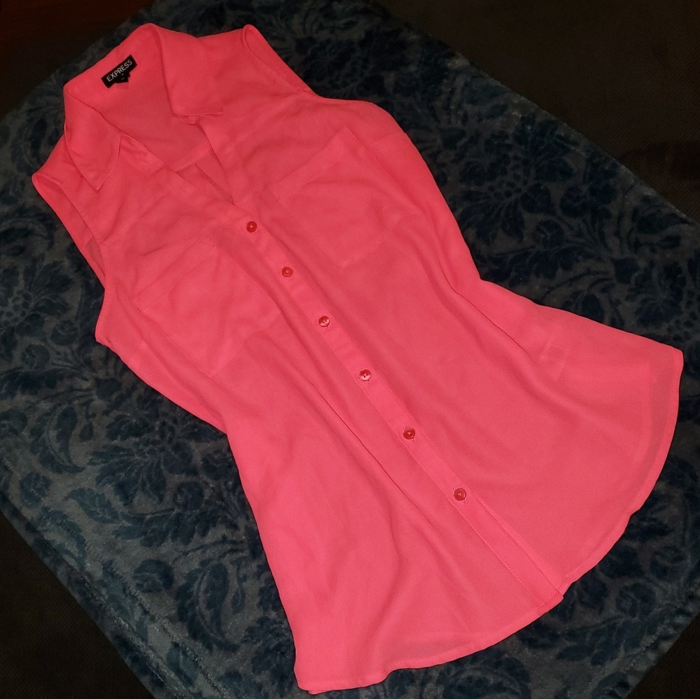Ecpress Button Down Collared Tank Top Blouse